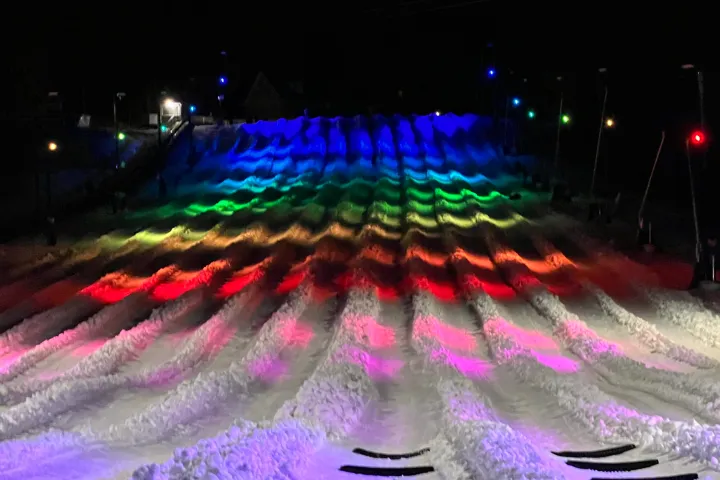 a lit up city at night